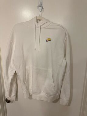 Nike White Hoodie with Small Multicolor Swoosh